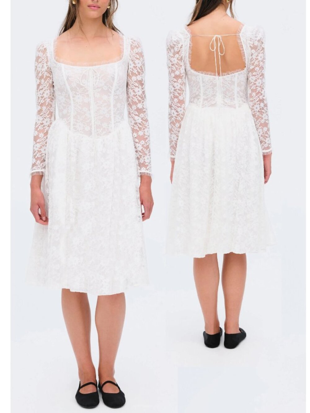 NEW $319 FOR LOVE AND LEMONS CAMDYN LONG SLEEVE LACE MIDI DRESS SIZE S